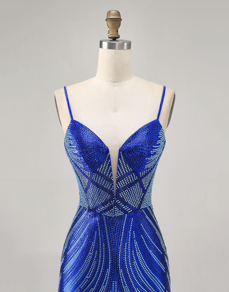 Sparkly Royal Blue Short Tight Backless Homecoming Dress with Beading