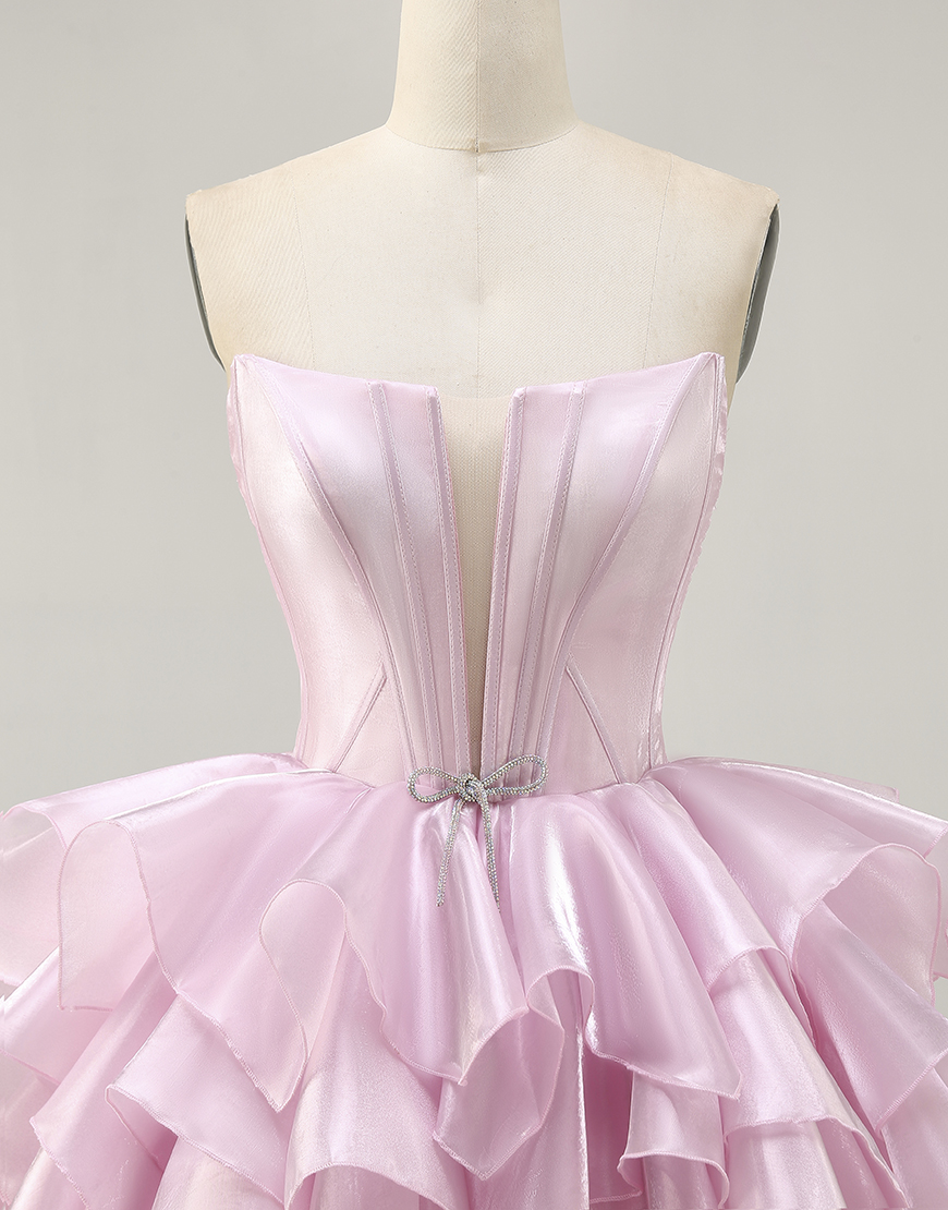 Blue A Line Strapless Short Corset Homecoming Dress with Ruffles