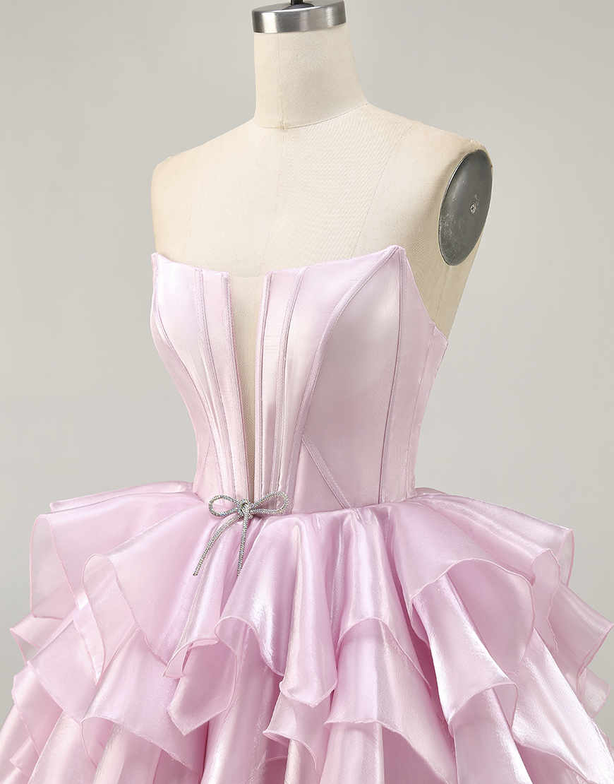 Blue A Line Strapless Short Corset Homecoming Dress with Ruffles