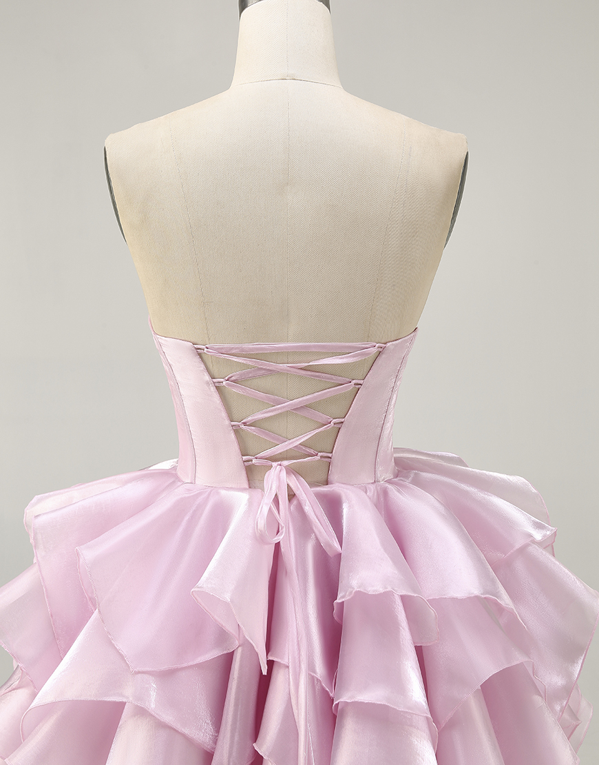 Blue A Line Strapless Short Corset Homecoming Dress with Ruffles