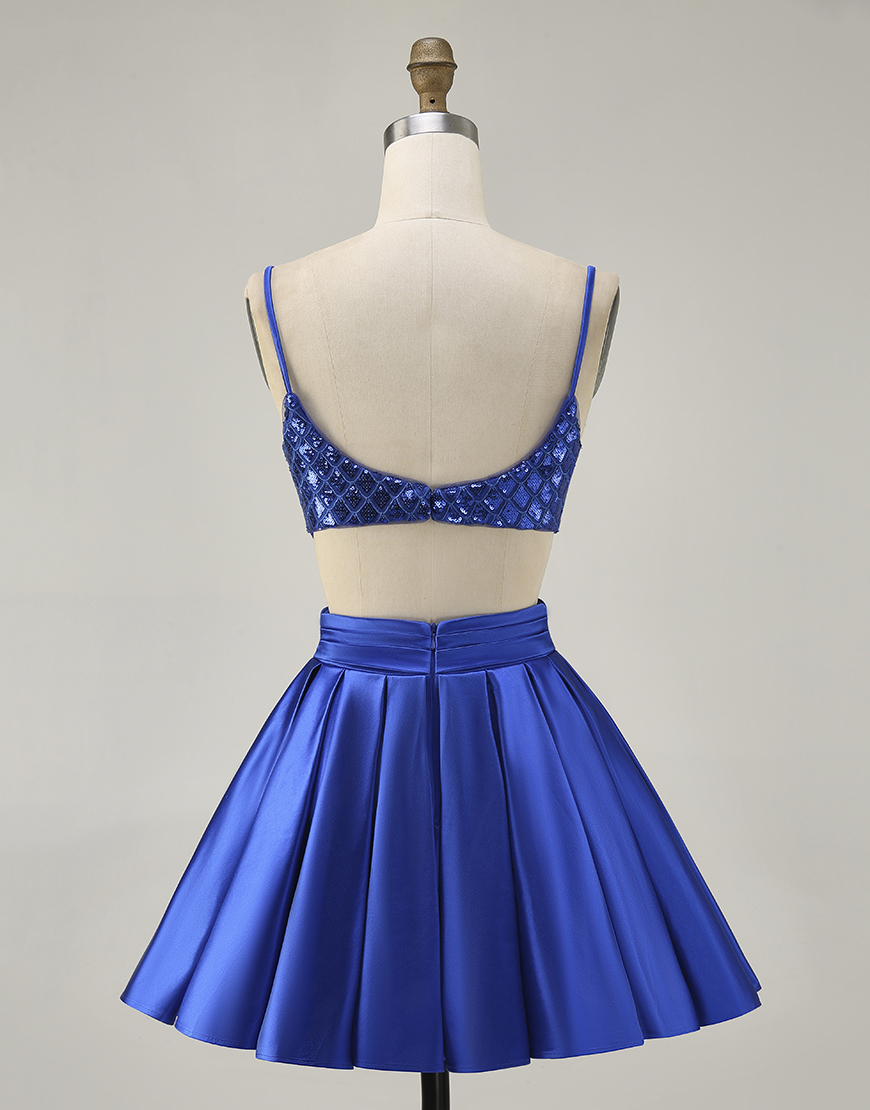Royal Blue A Line Spaghetti Straps Satin Short Homecoming Dress