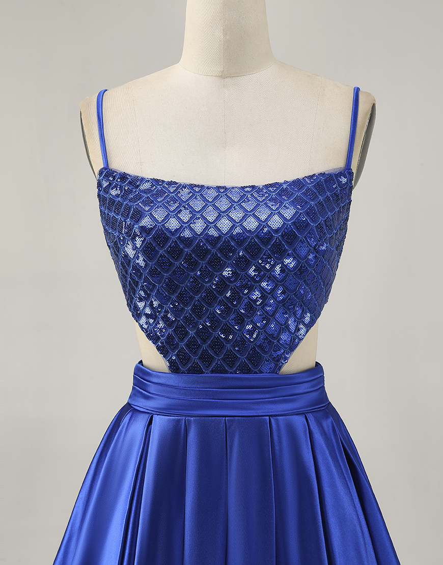 Royal Blue A Line Spaghetti Straps Satin Short Homecoming Dress
