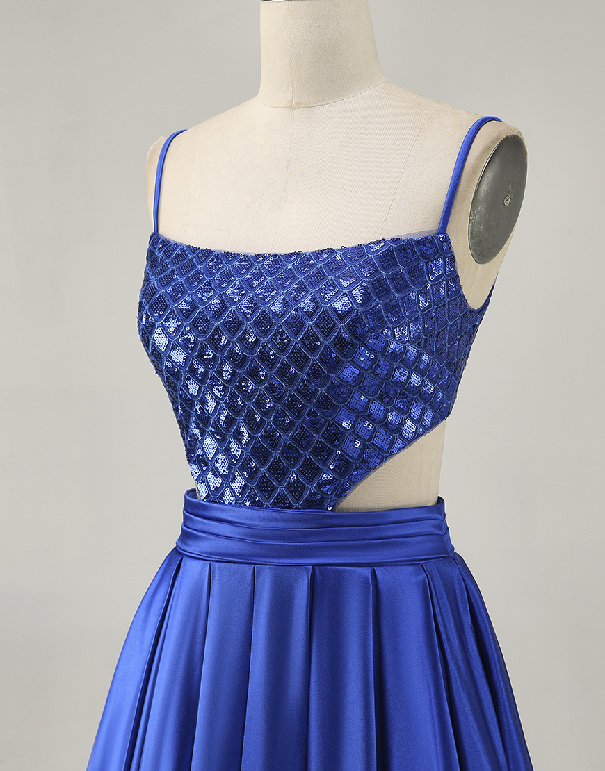 Royal Blue A Line Spaghetti Straps Satin Short Homecoming Dress