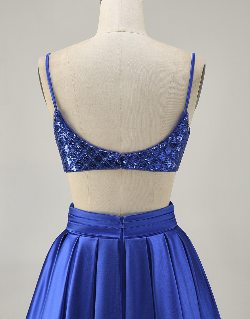 Royal Blue A Line Spaghetti Straps Satin Short Homecoming Dress