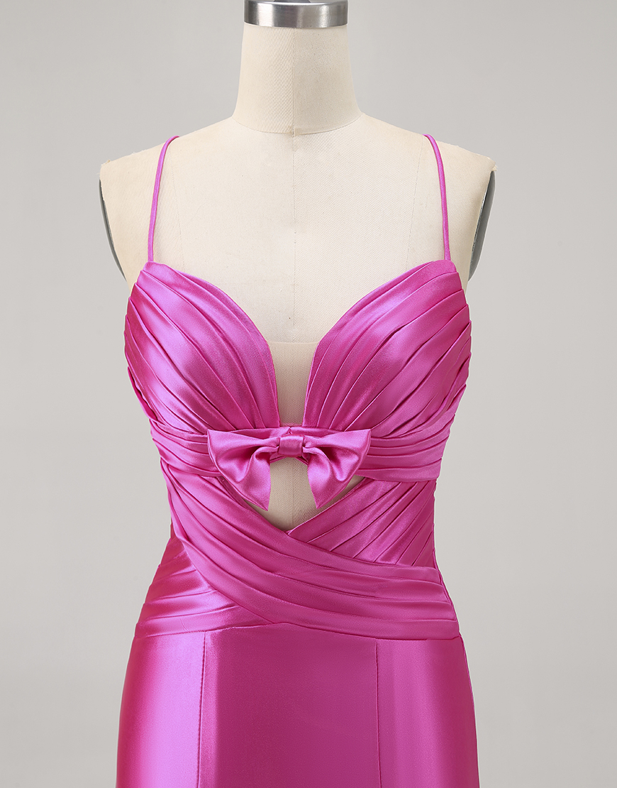 Fuchsia Tight Short Satin Keyhole Homecoming Dress with Bow