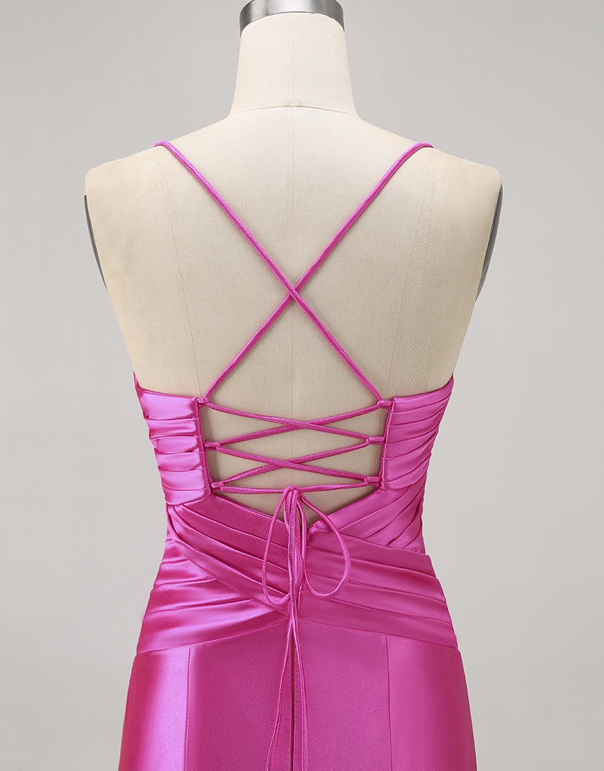 Fuchsia Tight Short Satin Keyhole Homecoming Dress with Bow