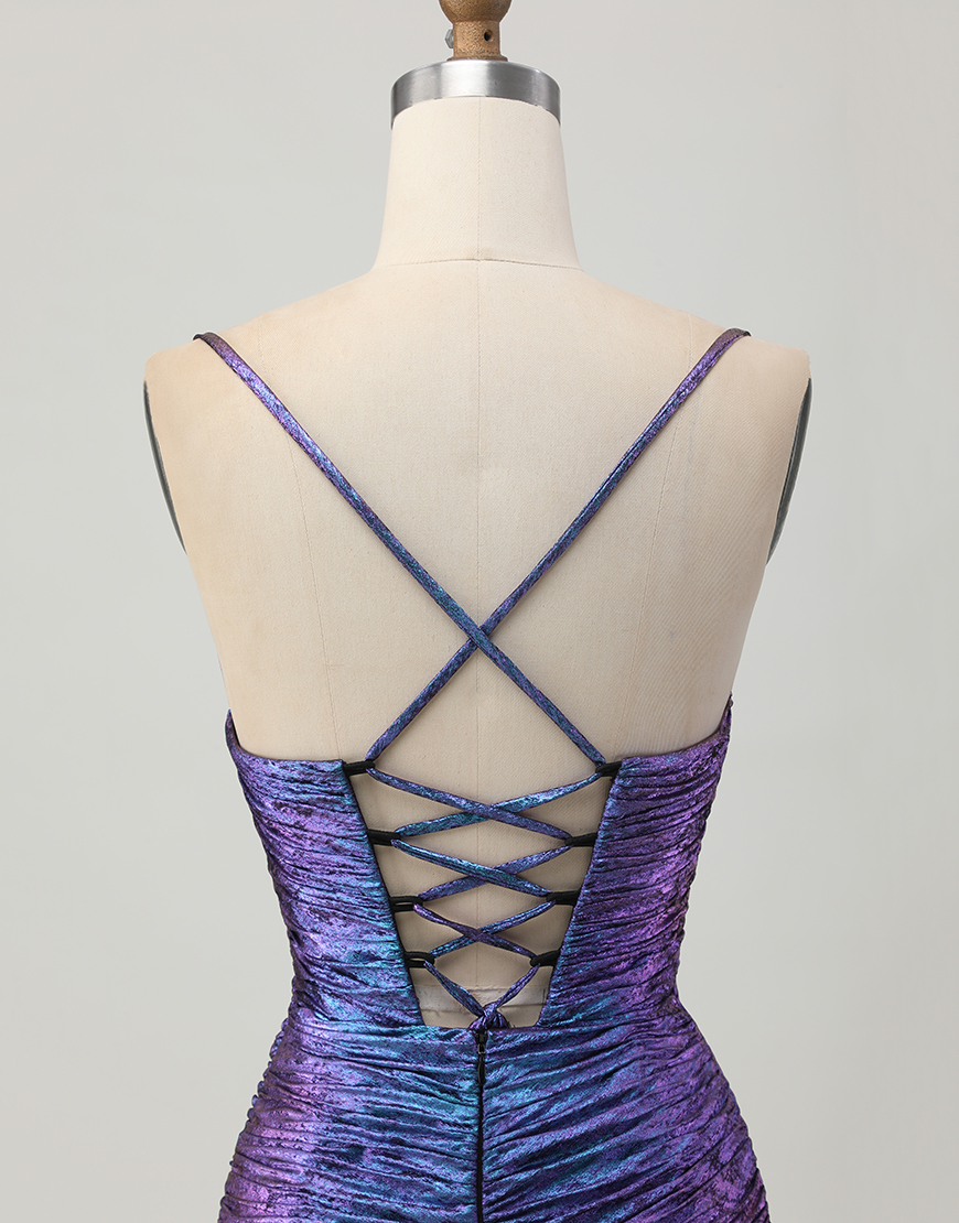 Sparkly Blue and Purple Floral Tight Metallic Short Homecoming Dress with Ruffles