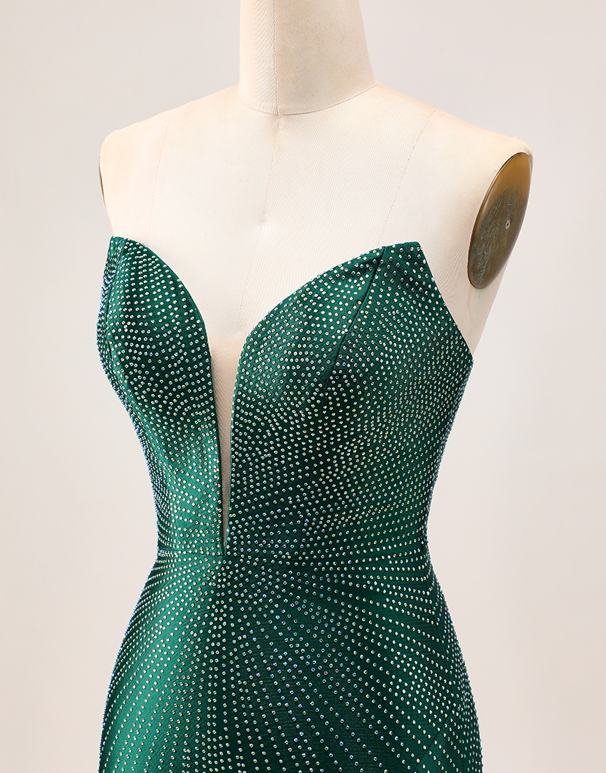 Glitter Dark Green Sweetheart Satin Short Homecoming Dress with Beading