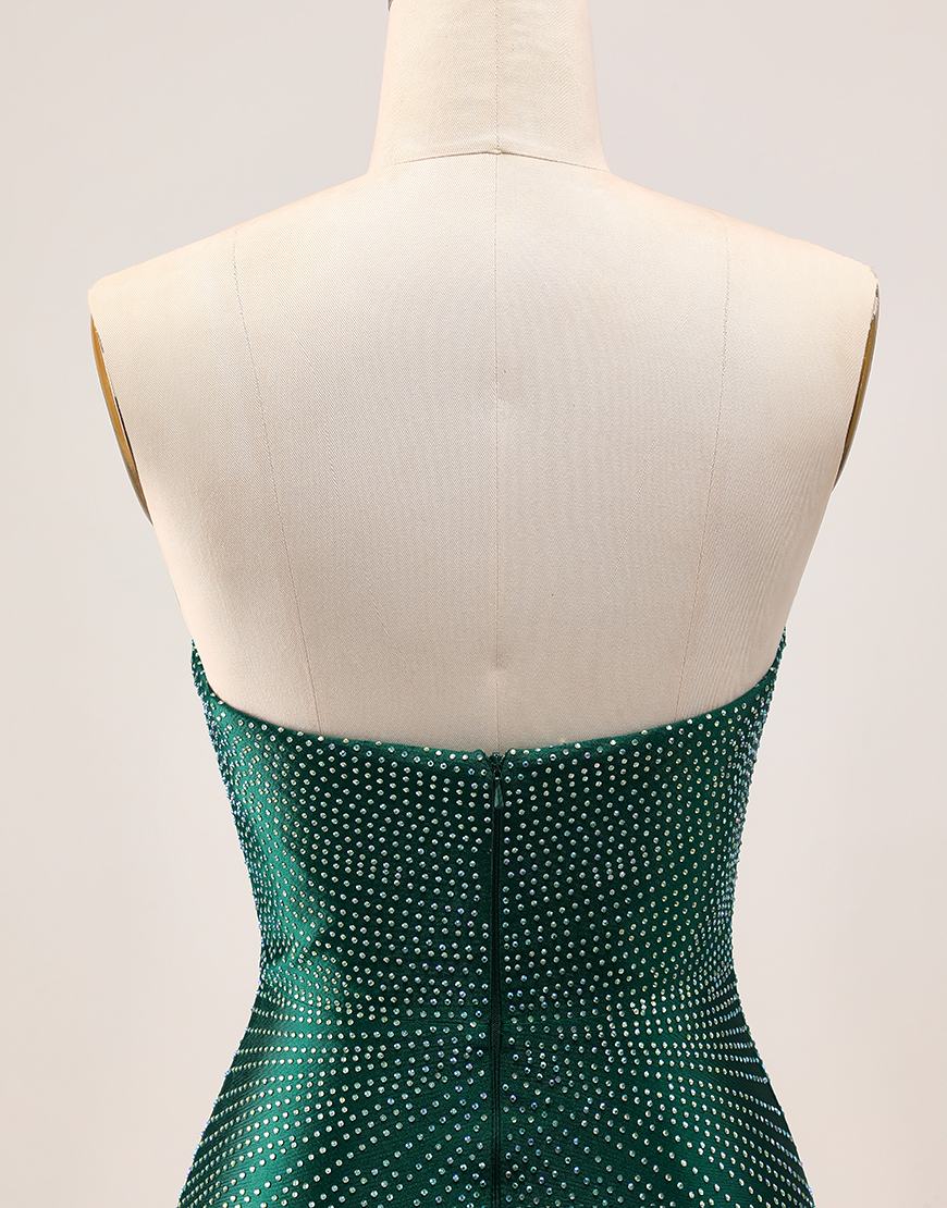 Glitter Dark Green Sweetheart Satin Short Homecoming Dress with Beading