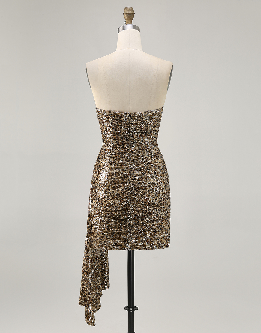 Sparkly Khaki Leopard Printed Tight Sequin Short Homecoming Dress