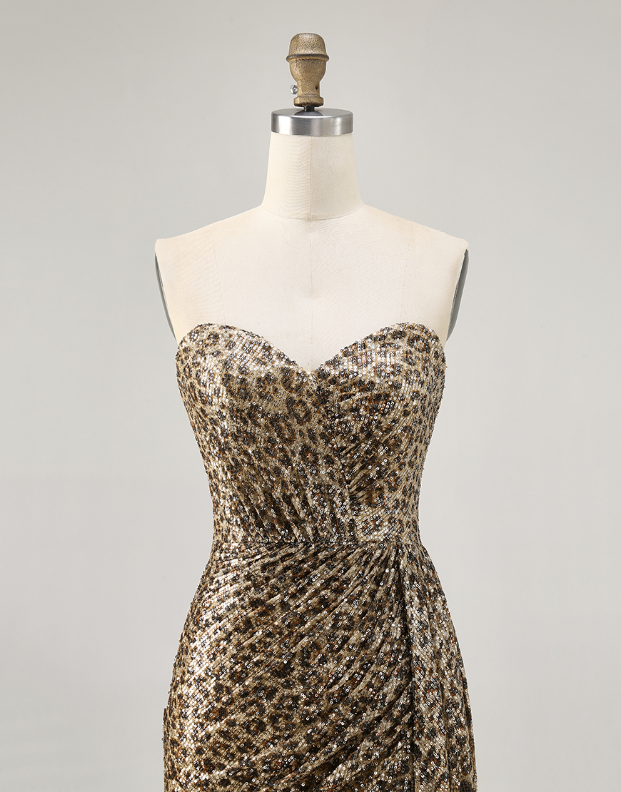 Sparkly Khaki Leopard Printed Tight Sequin Short Homecoming Dress