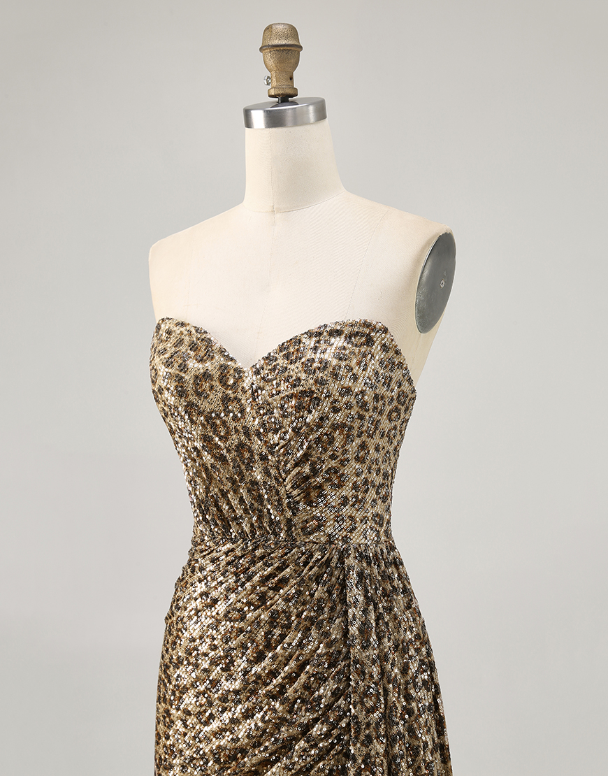 Sparkly Khaki Leopard Printed Tight Sequin Short Homecoming Dress