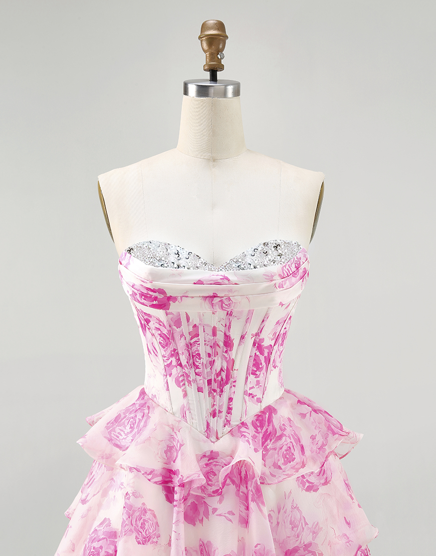 Sparkly White and Blue Floral Sweetheart Short Corset Homecoming Dress