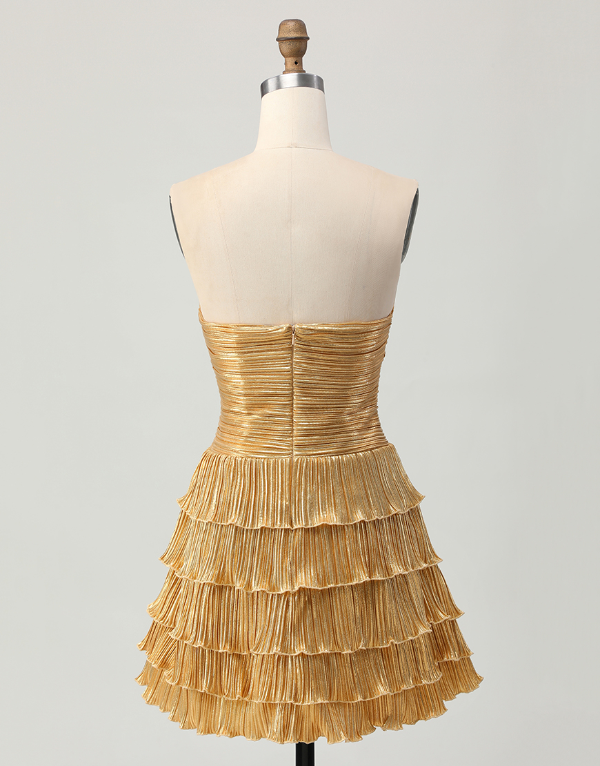 Sparkly Golden Floral Sweetheart Metallic Short Homecoming Dress with Keyholes