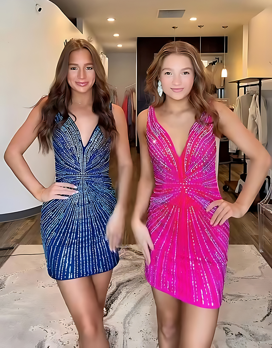 Sparkly Fuchsia Tight Homecoming Dress with Beading