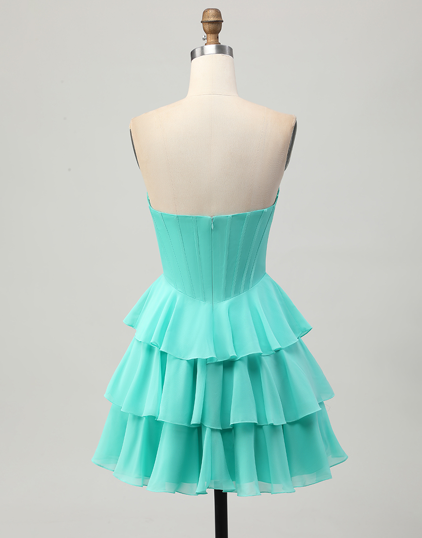 Sparkly Green Ruffled Sweetheart Short Corset Homecoming Dress with Beading