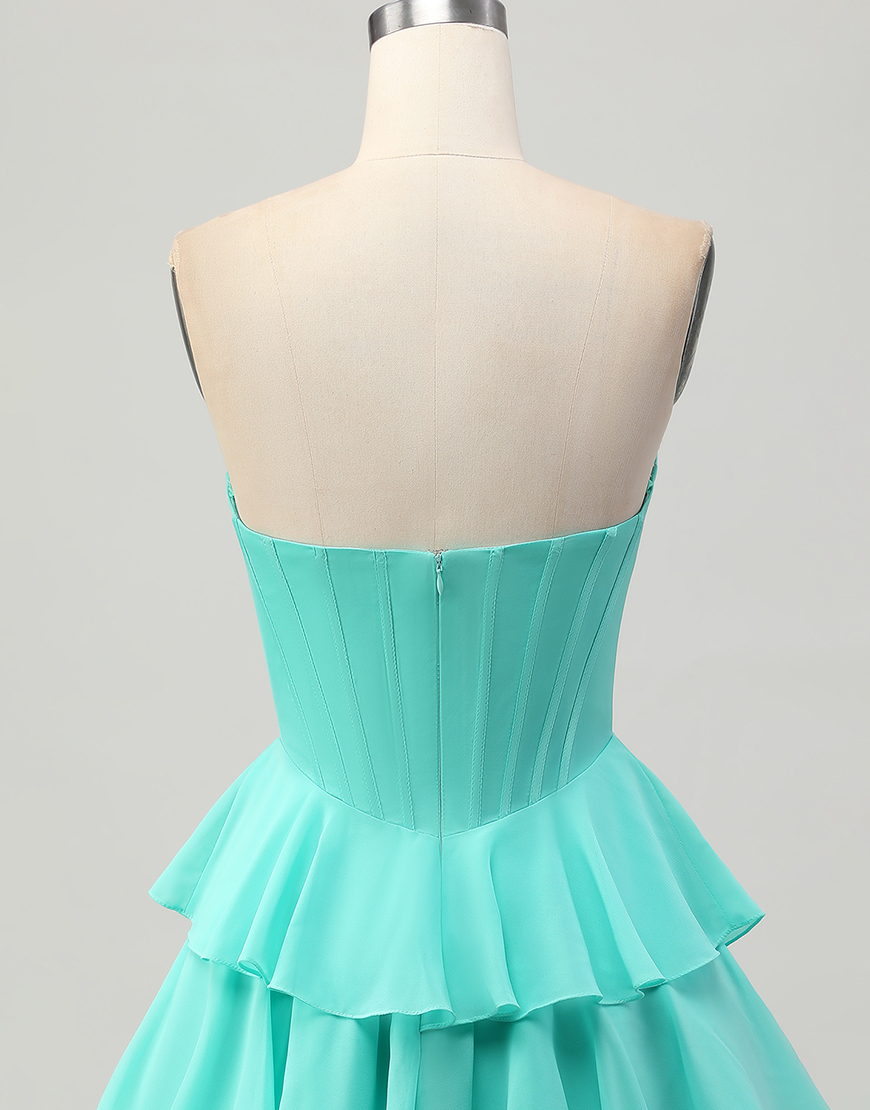 Sparkly Green Ruffled Sweetheart Short Corset Homecoming Dress with Beading