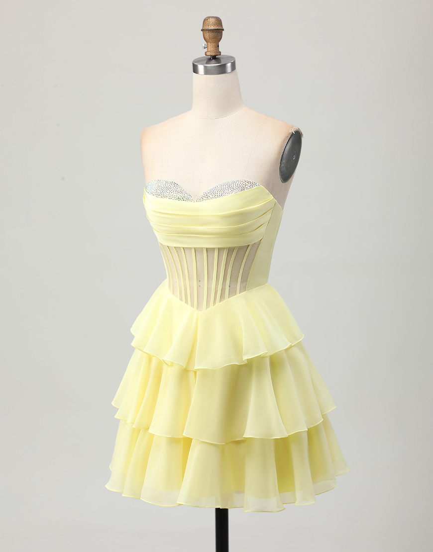 Sparkly Green Ruffled Sweetheart Short Corset Homecoming Dress with Beading