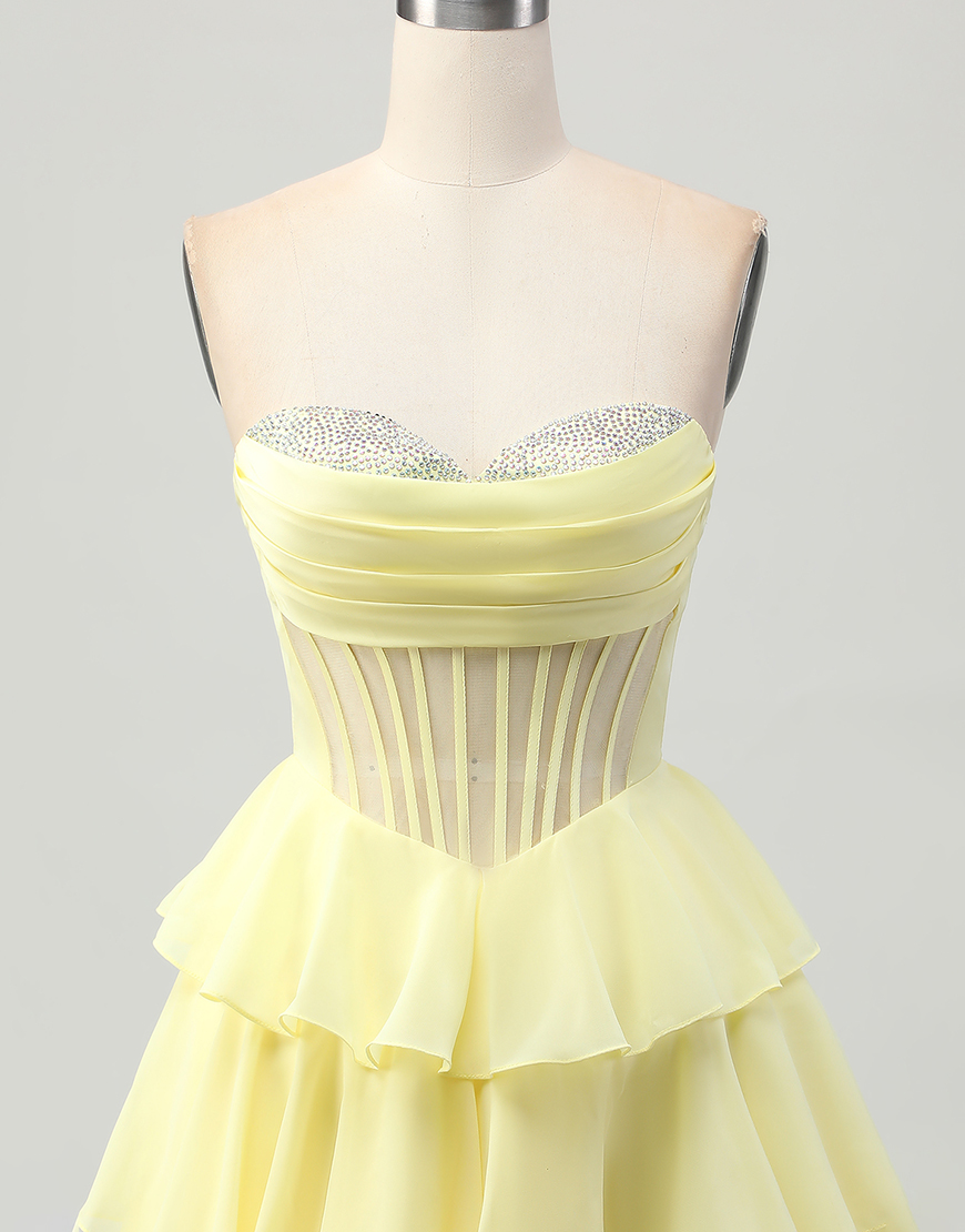 Sparkly Green Ruffled Sweetheart Short Corset Homecoming Dress with Beading