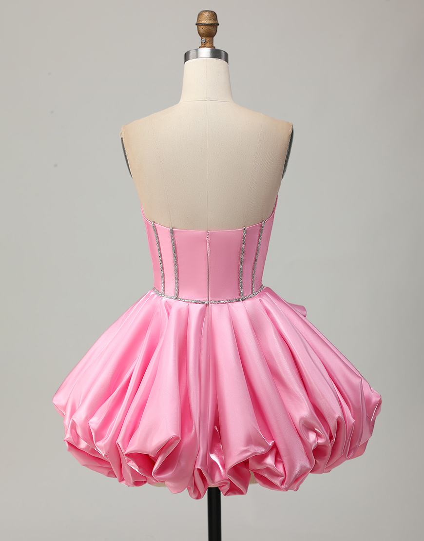 Sparkly Pink Ruffled Short Corset Homecoming Dress with Rhinestones