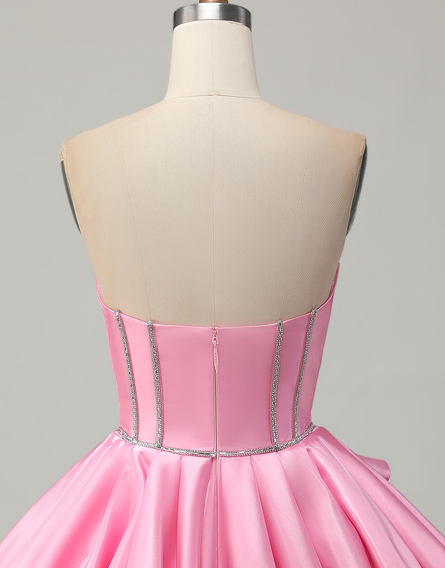 Sparkly Pink Ruffled Short Corset Homecoming Dress with Rhinestones