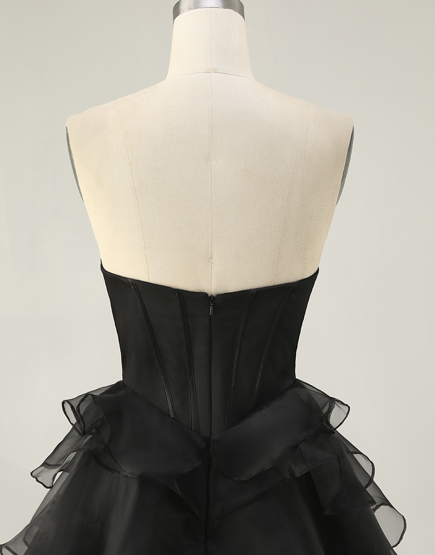 Sparkly Black Tiered Short Corset Homecoming Dress with Beading