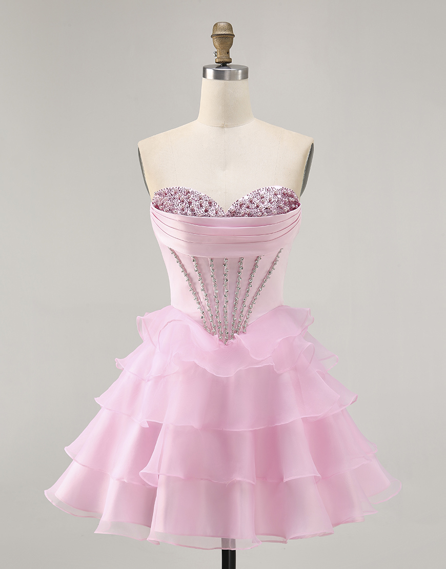 Sparkly Black Tiered Short Corset Homecoming Dress with Beading