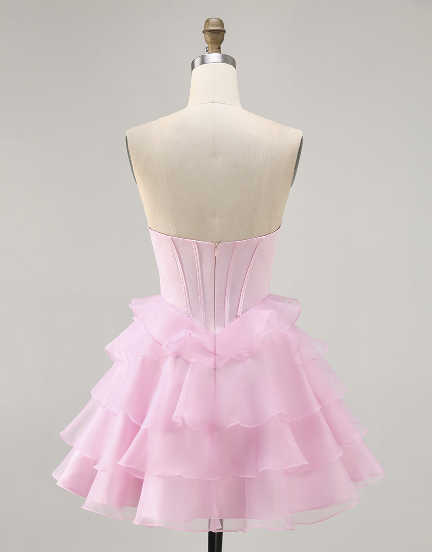 Sparkly Black Tiered Short Corset Homecoming Dress with Beading