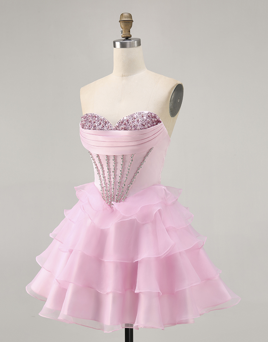 Sparkly Black Tiered Short Corset Homecoming Dress with Beading