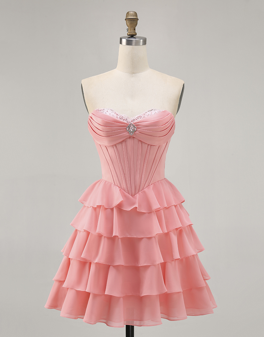 Sparkly Blush Sweetheart A Line Short Corset Homecoming Dress with Ruffles