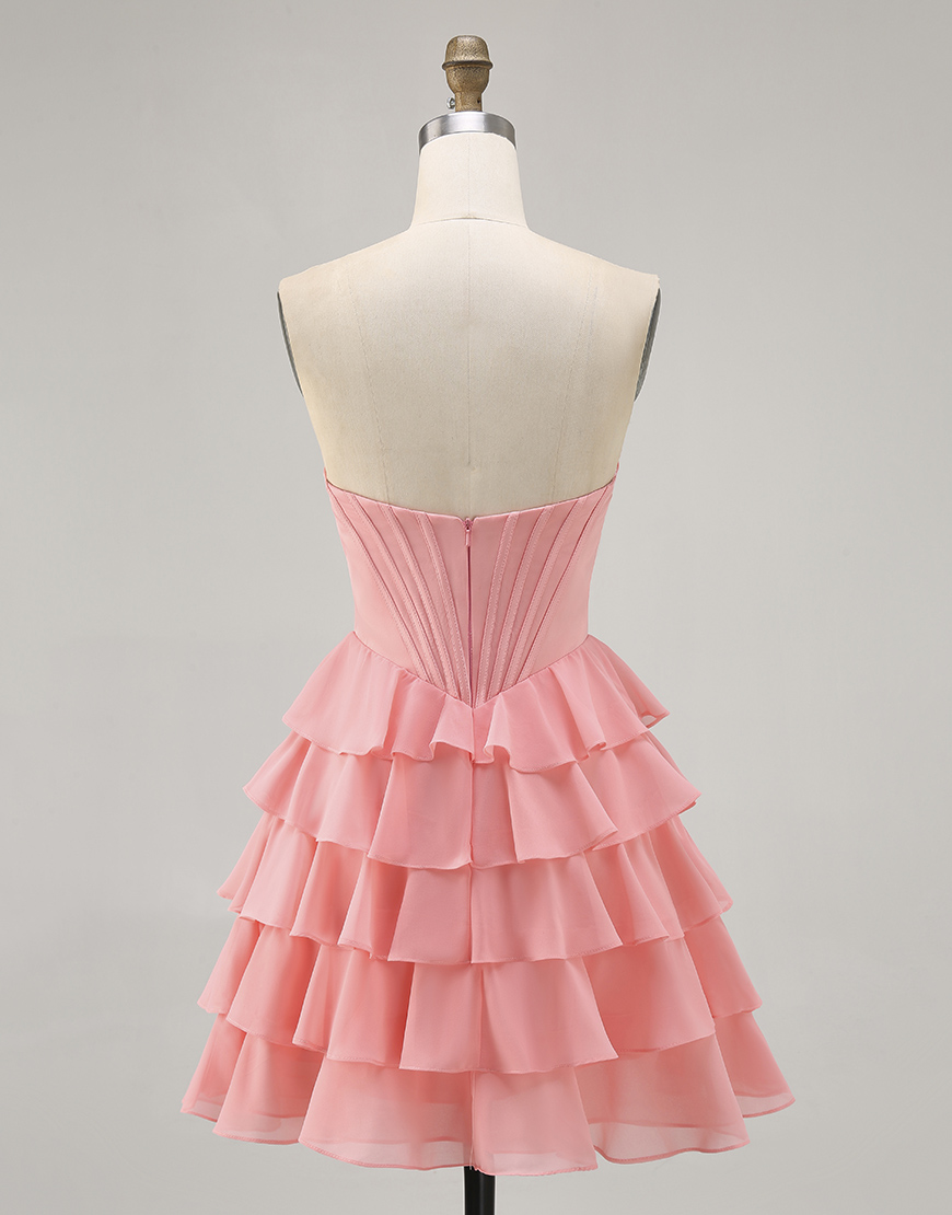 Sparkly Blush Sweetheart A Line Short Corset Homecoming Dress with Ruffles