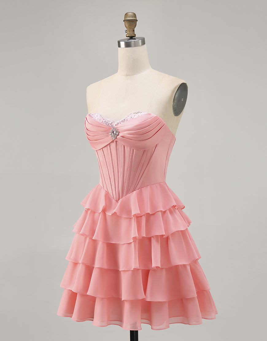 Sparkly Blush Sweetheart A Line Short Corset Homecoming Dress with Ruffles