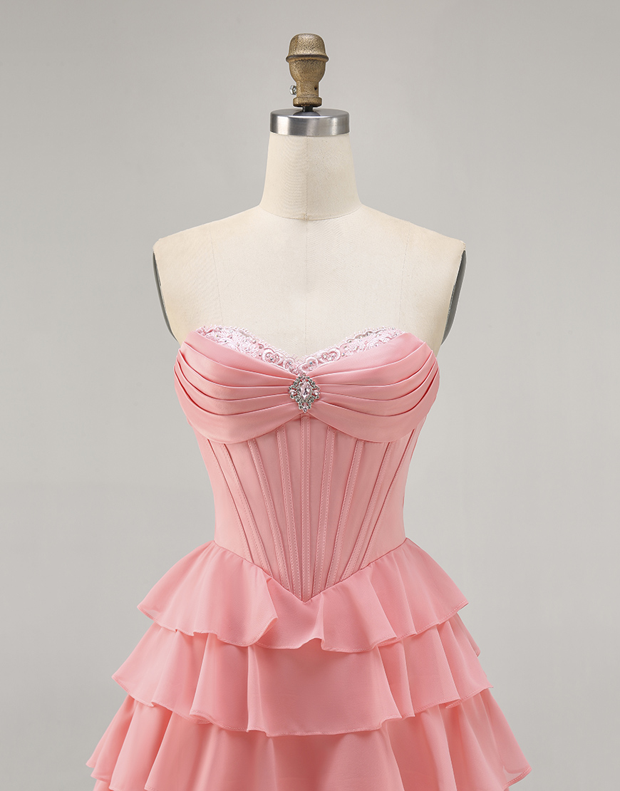 Sparkly Blush Sweetheart A Line Short Corset Homecoming Dress with Ruffles