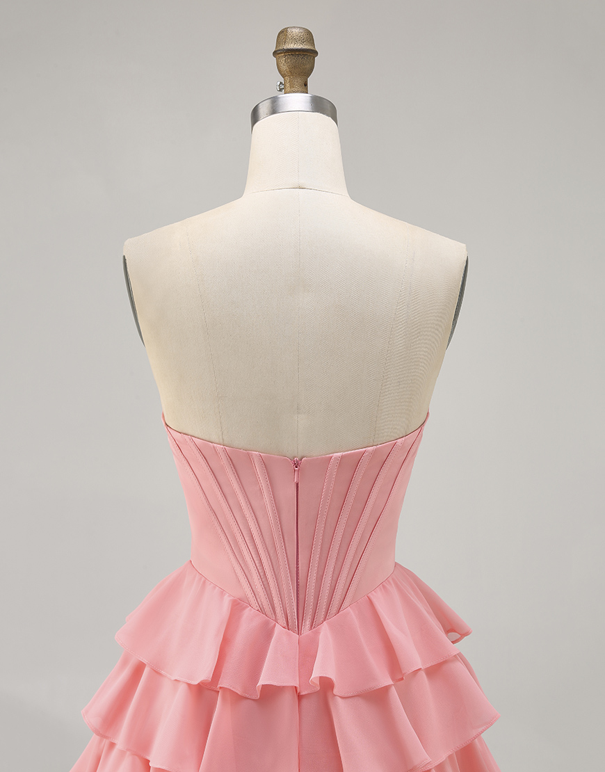 Sparkly Blush Sweetheart A Line Short Corset Homecoming Dress with Ruffles