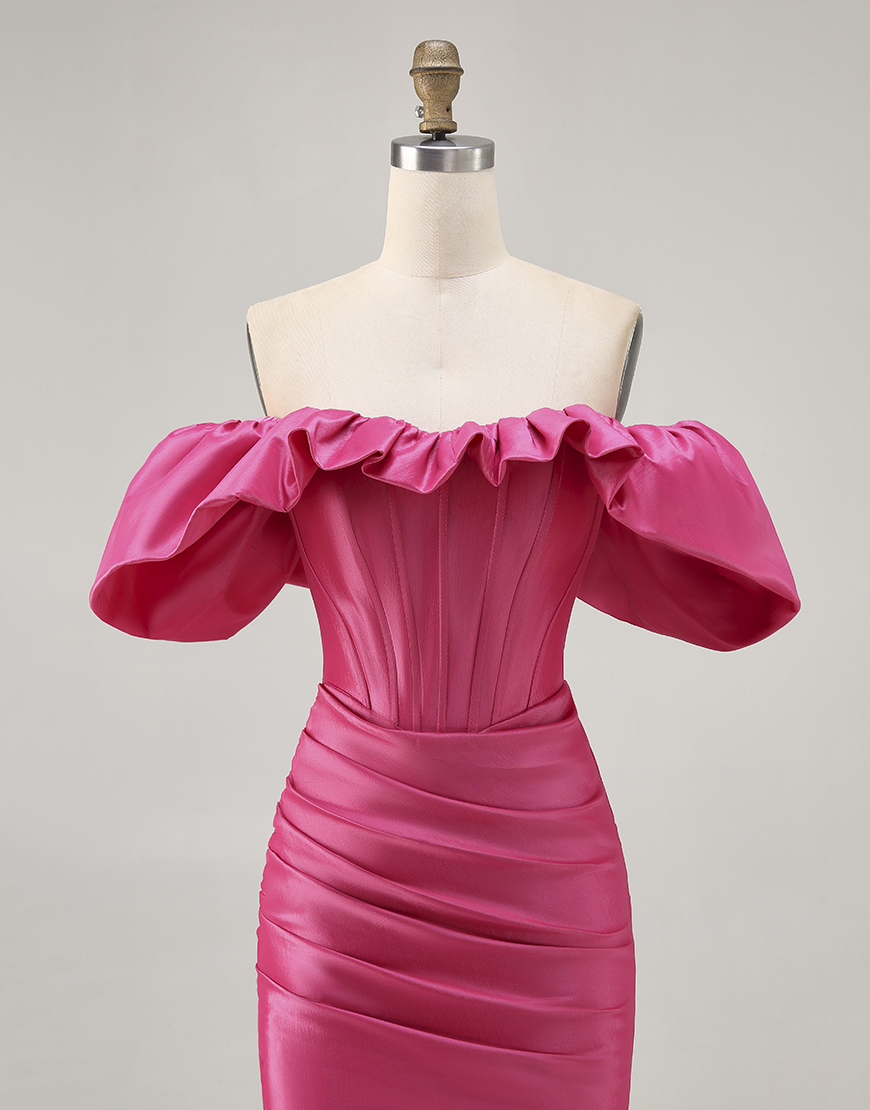 Fuchsia Satin Tight Short Corset Homecoming Dress with Ruffles