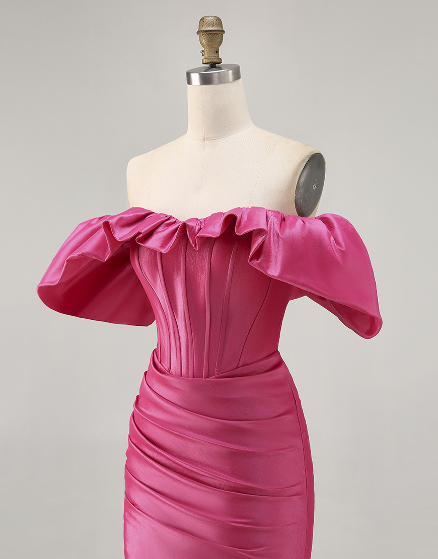 Fuchsia Satin Tight Short Corset Homecoming Dress with Ruffles