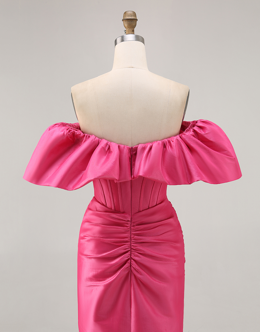 Fuchsia Satin Tight Short Corset Homecoming Dress with Ruffles