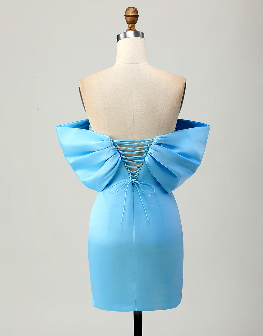 Sparkly Blue Tight Satin Short Homecoming Dress with Bow