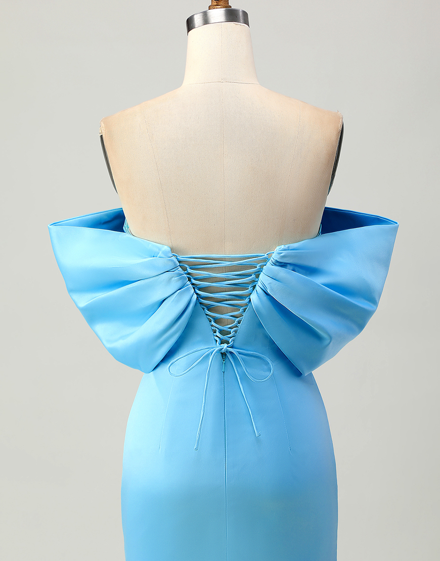 Sparkly Blue Tight Satin Short Homecoming Dress with Bow