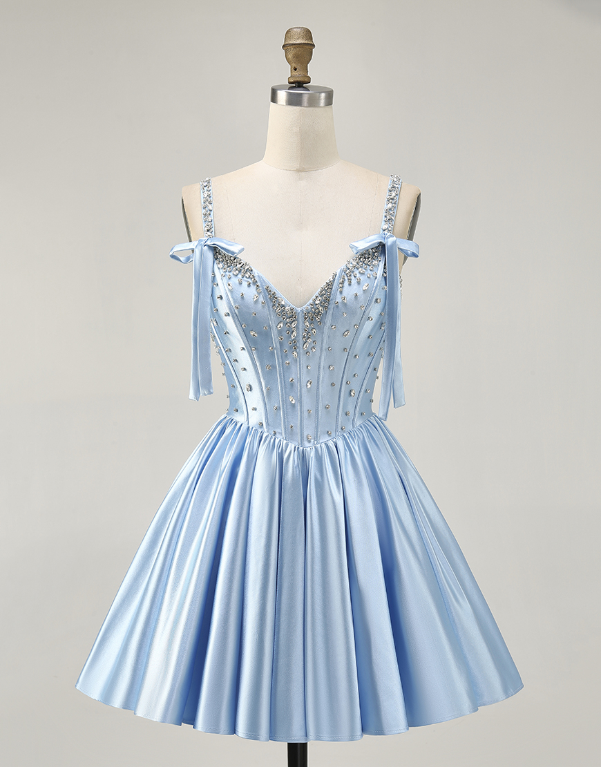 Sparkly Fuchsia A Line Short Corset Homecoming Dress with Rhinestones