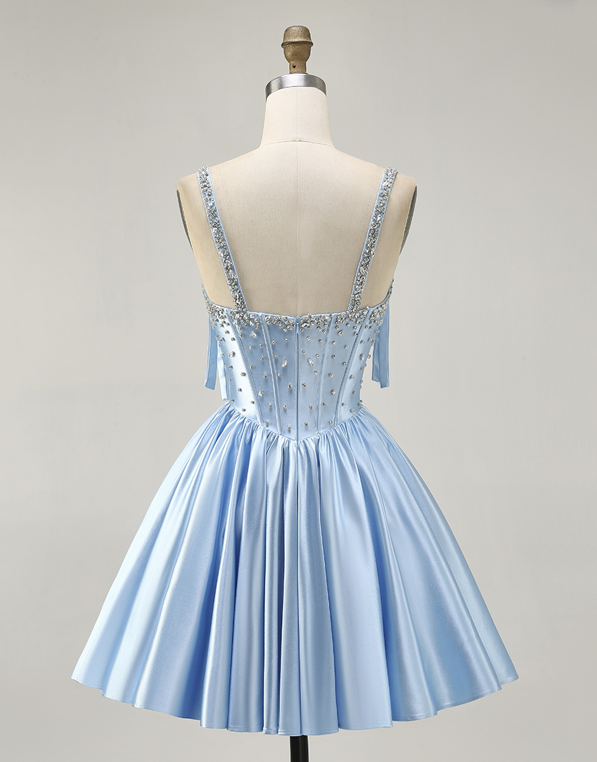 Sparkly Fuchsia A Line Short Corset Homecoming Dress with Rhinestones