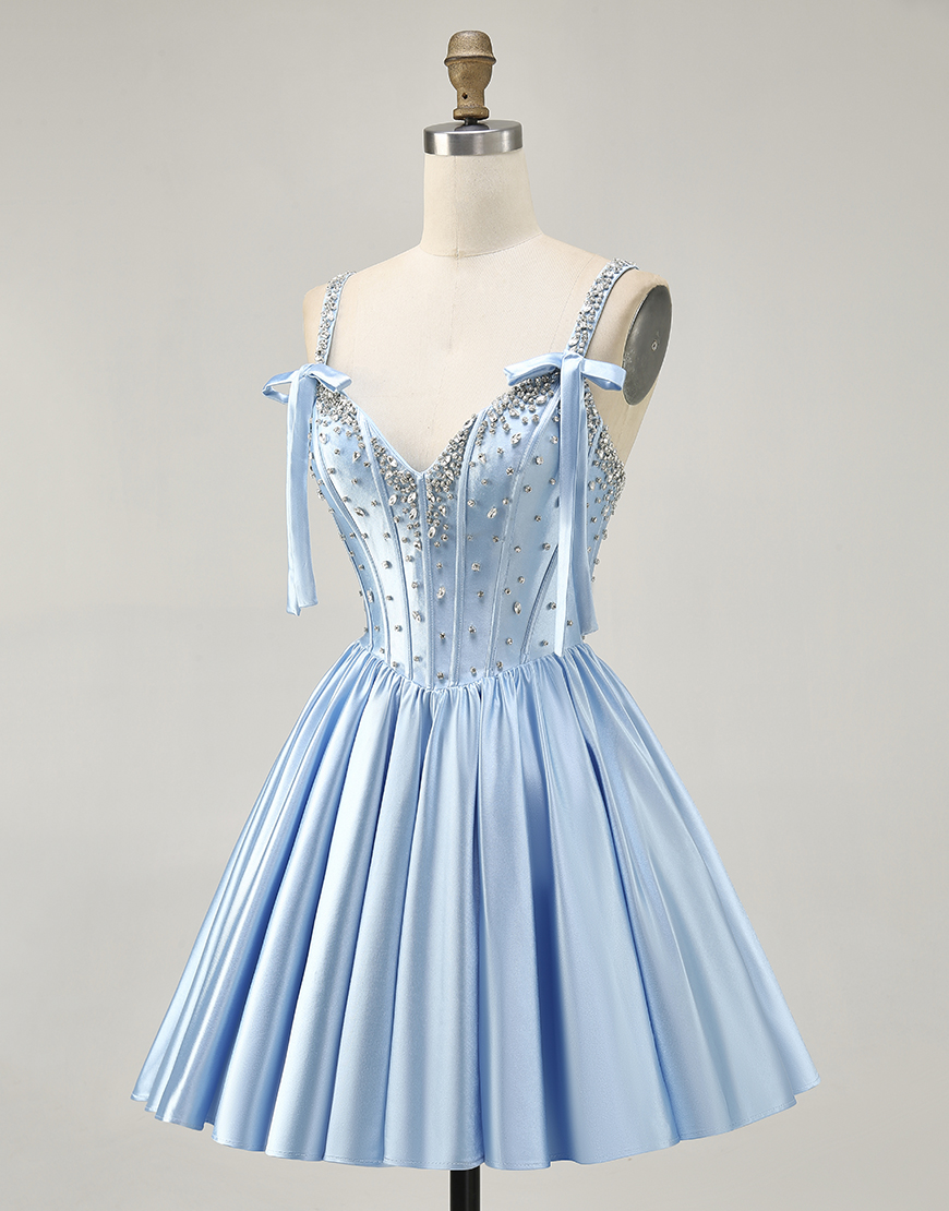 Sparkly Fuchsia A Line Short Corset Homecoming Dress with Rhinestones