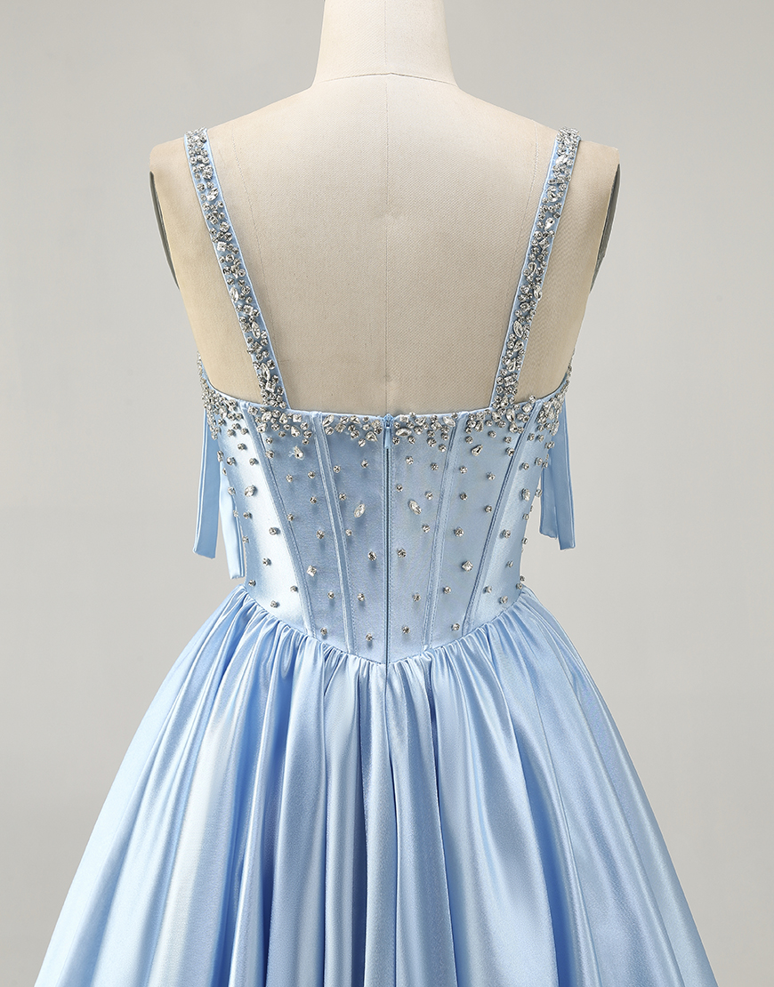 Sparkly Fuchsia A Line Short Corset Homecoming Dress with Rhinestones