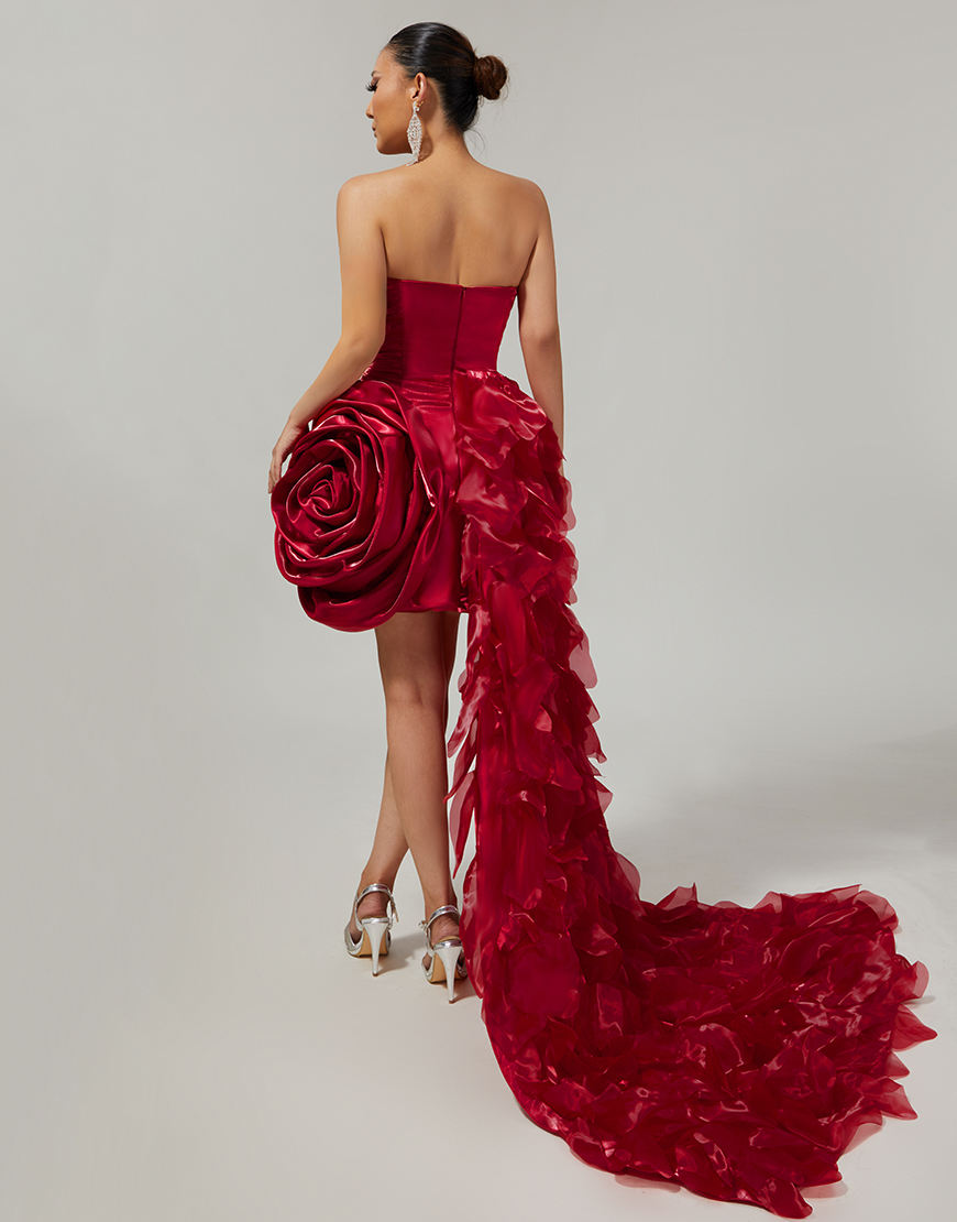 Burgundy Sweetheart Satin Tight Short Homecoming Dress with 3D Flower