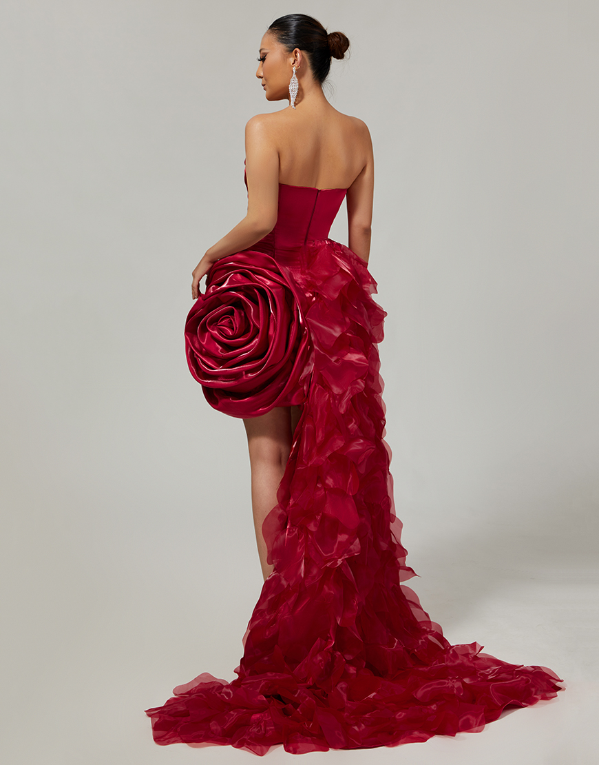 Burgundy Sweetheart Satin Tight Short Homecoming Dress with 3D Flower