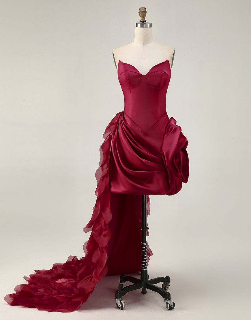 Burgundy Sweetheart Satin Tight Short Homecoming Dress with 3D Flower