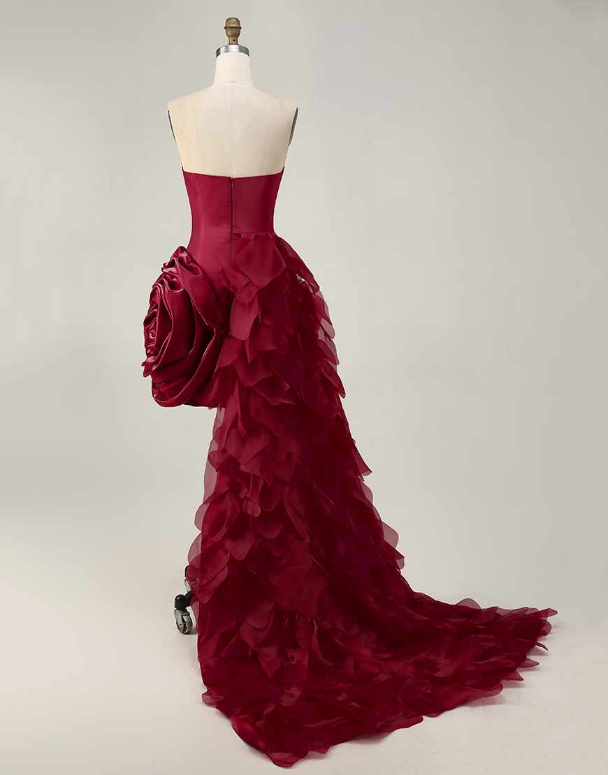 Burgundy Sweetheart Satin Tight Short Homecoming Dress with 3D Flower