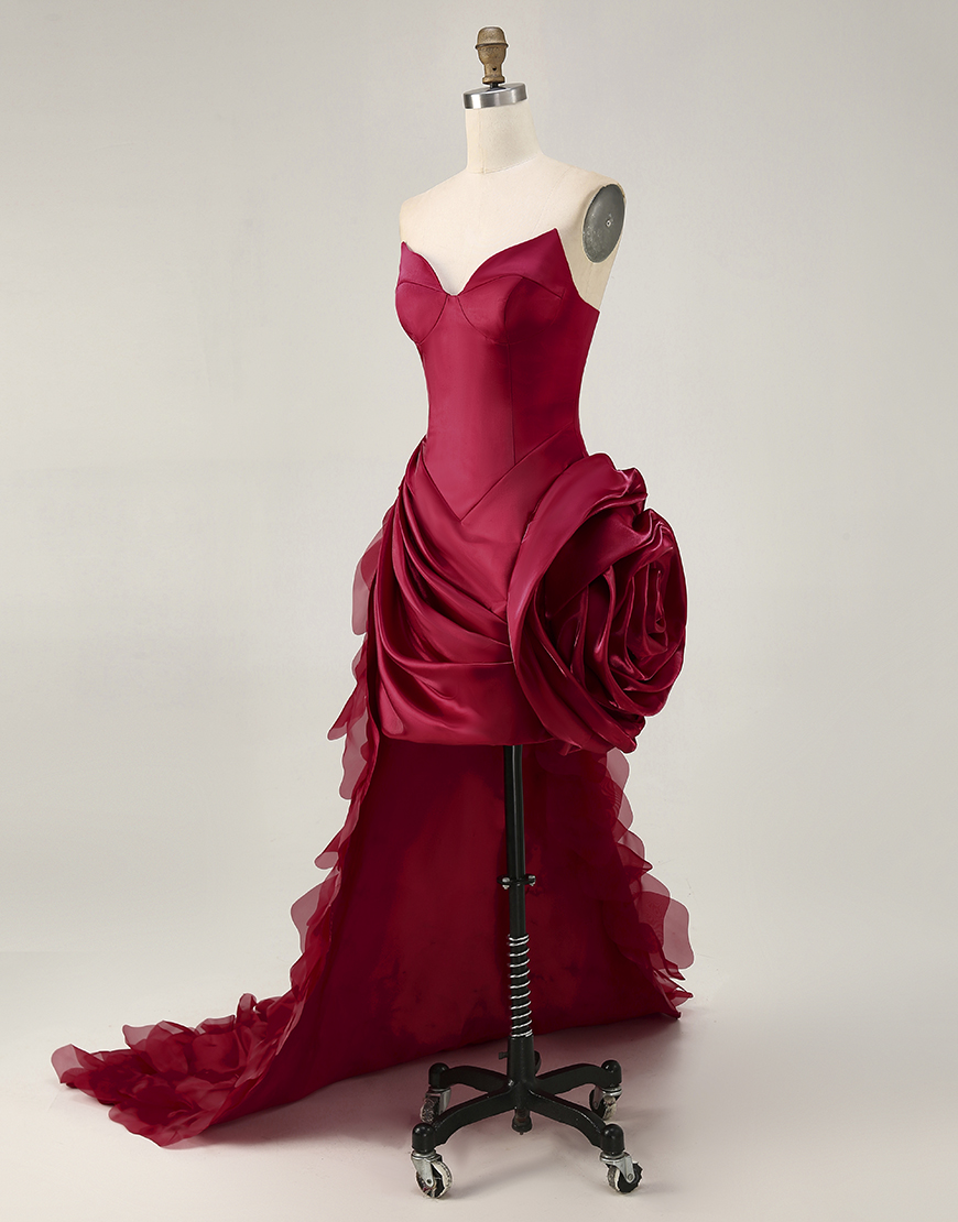 Burgundy Sweetheart Satin Tight Short Homecoming Dress with 3D Flower