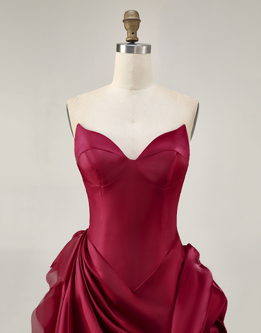 Burgundy Sweetheart Satin Tight Short Homecoming Dress with 3D Flower