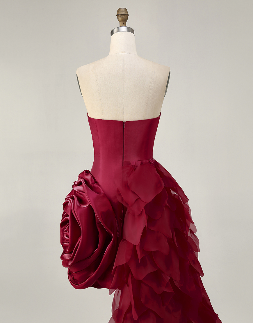 Burgundy Sweetheart Satin Tight Short Homecoming Dress with 3D Flower